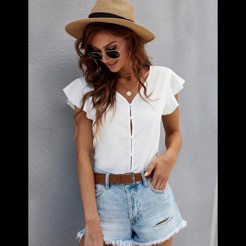 SHEIN white flowing button up blouse - like new